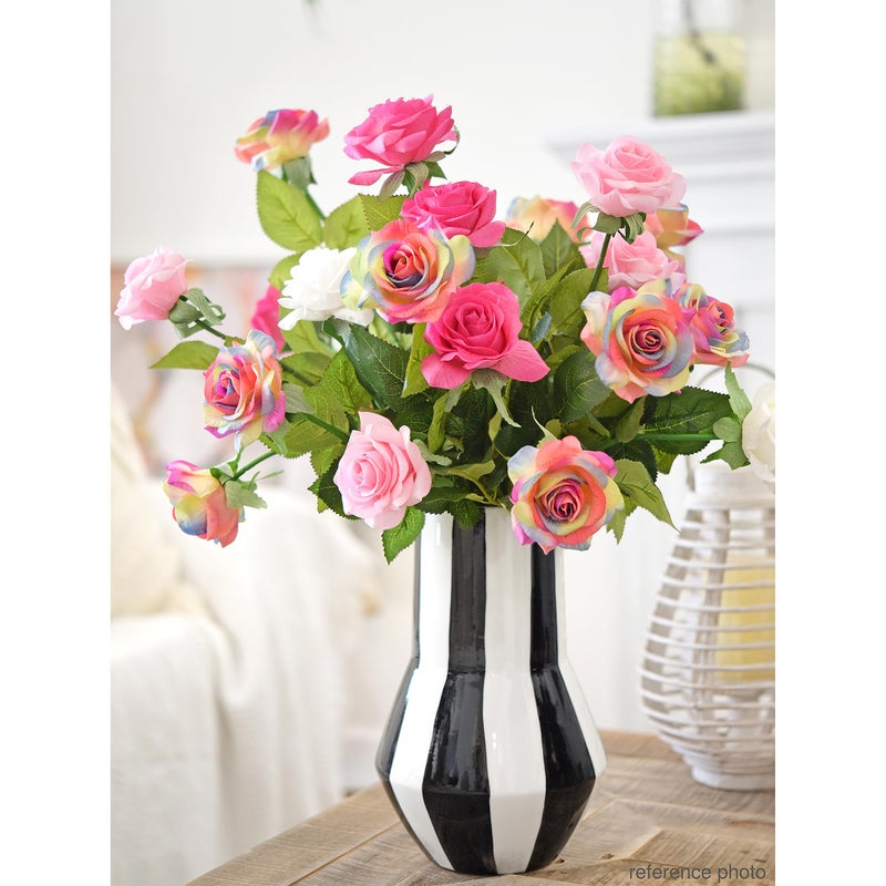 FiveSeasonStuff Rainbow Artificial Roses â€“ 12 Faux Silk Stems with Realâ€‘Touch Feel â€“ Giftâ€‘Ready Box + Jute Ribbon â€“ Bendable Wire Stems for Wedding Bouquets, Home DÃ©cor, Centerpieces & DIY Arrangements - Image 2